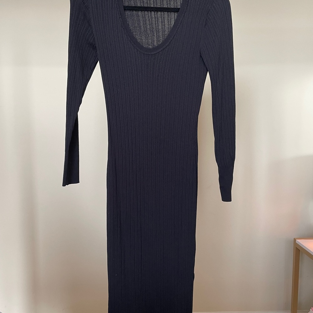 DKNY Black Ribbed Knit Dress